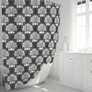 Cortina Para Box Conchas Marinhas Preto e Branco Costeiras 