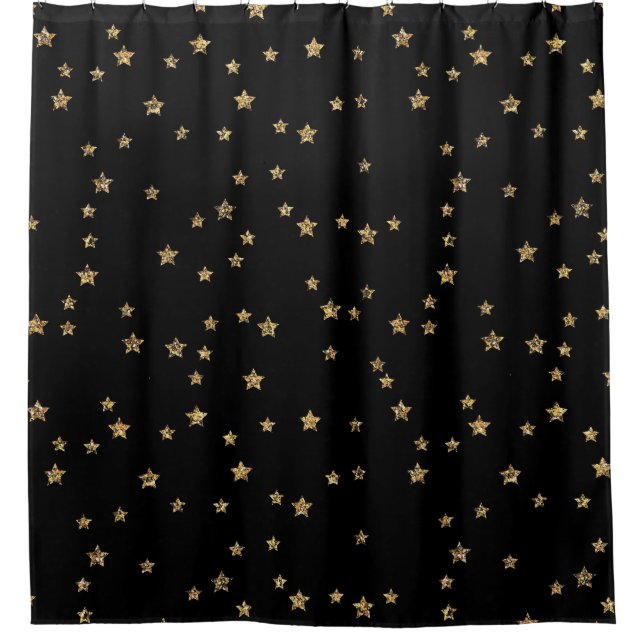 Cortina Para Box Confetti ouro astros brilham brilhando preto elega (Frente)