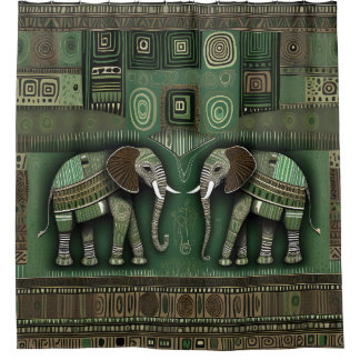 Cortina Para Box Contemporary African Elephants - Stylish Geen