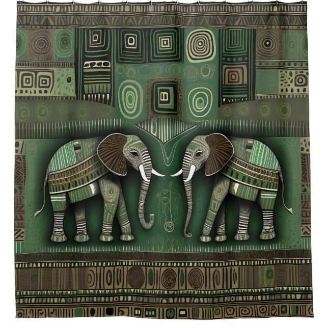Cortina Para Box Contemporary African Elephants - Stylish Geen (Frente)