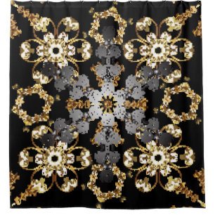 Cortina Para Box Contorno do ouro: Decor Floral Oriental