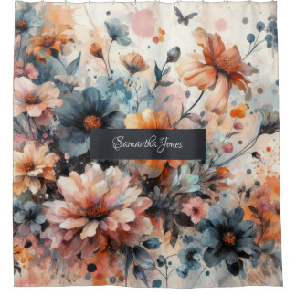 Cortina Para Box convite para casamento floral moderno azul