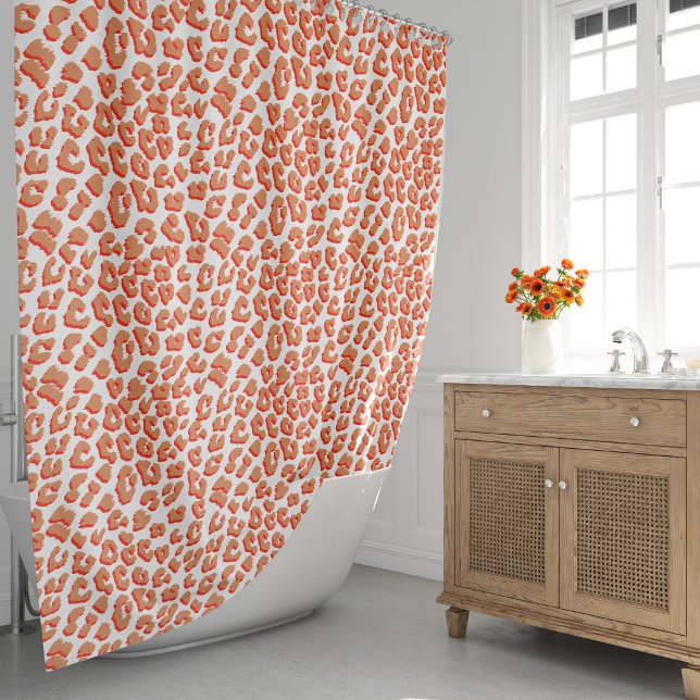 Cortina Para Box Cor Âmbar e Estampa de Leopardo Branco (Amber Color Leopard Print Shower Curtain by Looly Elzayat
)