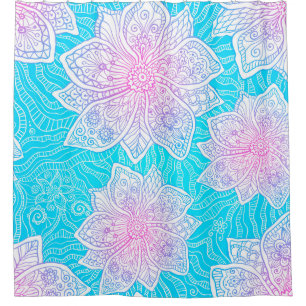 Cortina Para Box Cor azul e rosa das flores do ornamentado, patamar