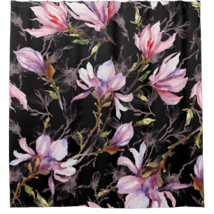 Cortina Para Box Cor da Água Magnolia Rosa Preto