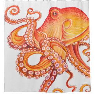 Cortina Para Box Cor d'água do polvo laranja vermelho