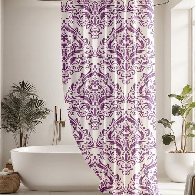 Cortina Para Box Cor damasco Branca E Roxo Clássica (Criador carregado)