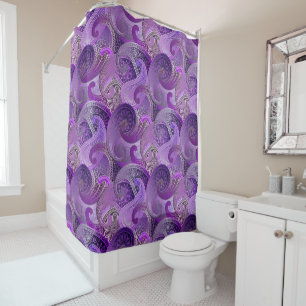 Cortina Para Box Cor damasco de Paisley Boho Roxo Exótica