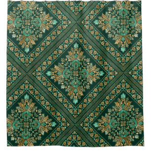 Cortina Para Box Cor damasco de Vintage - Emerald verde e ouro