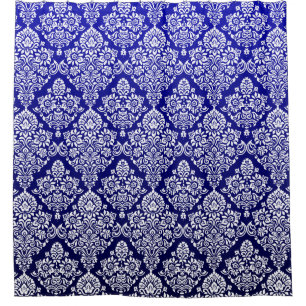 Cortina Para Box Cor damasco Floral Real Azul Gordo
