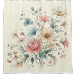 Cortina Para Box cor de água pastel floral art