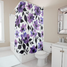 Cortina Para Box Cor Floral Branco-Púrpura