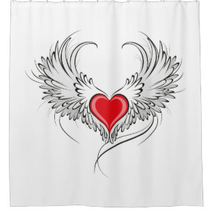 Cortina Para Box Coração Anjo Vermelho com asas