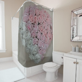 Cortina Para Box Coração de Rosas Rosa e Branca