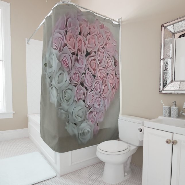 Cortina Para Box Coração de Rosas Rosa e Branca (In Situ)
