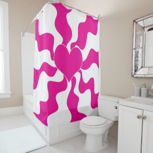 Cortina Para Box Coração do Amor em Magenta e Branco