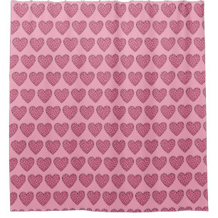 Cortina Para Box Corações com Estampa de Guepardo Rosa