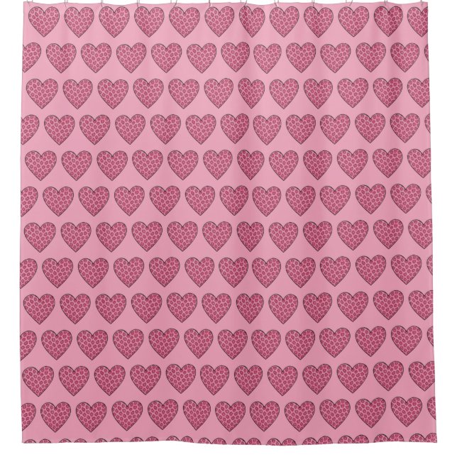 Cortina Para Box Corações com Estampa de Guepardo Rosa (Frente)