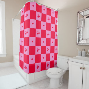Cortina Para Box Corações Cor-de-rosa e vermelho