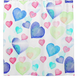 Cortina Para Box Corações de Aquarela