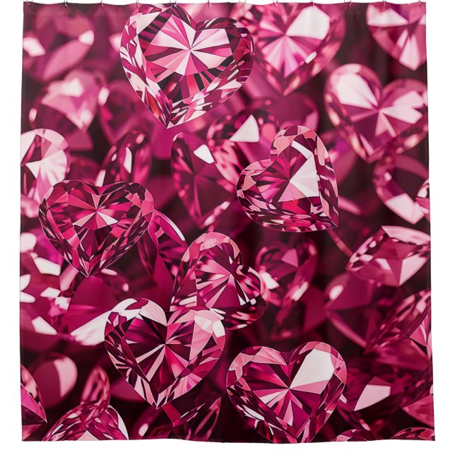 Cortina Para Box Corações de Diamante Cristal Rosa (Frente)