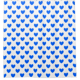 Cortina Para Box Corações de polca azul em branco
