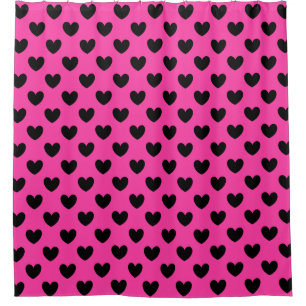 Cortina Para Box Corações de polca-preta em rosa-fuchsia