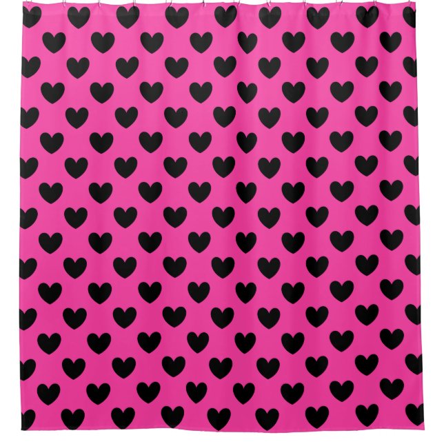 Cortina Para Box Corações de polca-preta em rosa-fuchsia (Frente)
