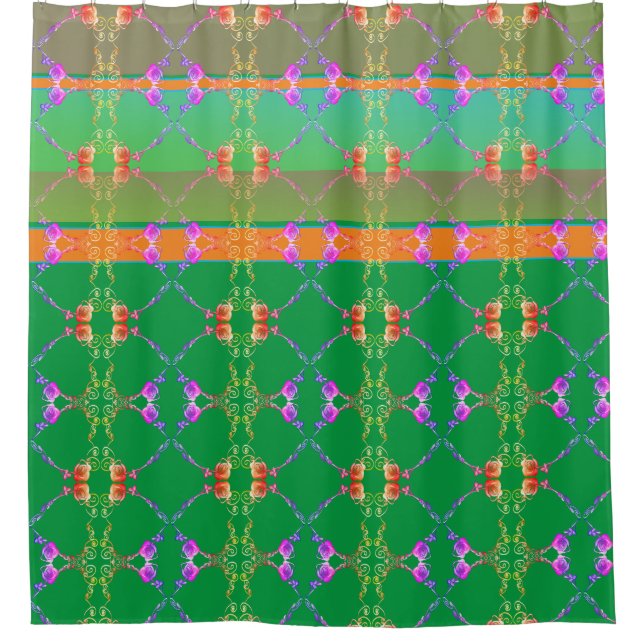 Cortina Para Box Corações de rosa em Apricot e Verde (Frente)