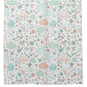 Cortina Para Box Corações Pastéis e Nuvens Sonho em Aquarela (3)