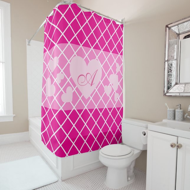 Cortina Para Box Corações Rosa com Monograma Girly (In Situ)