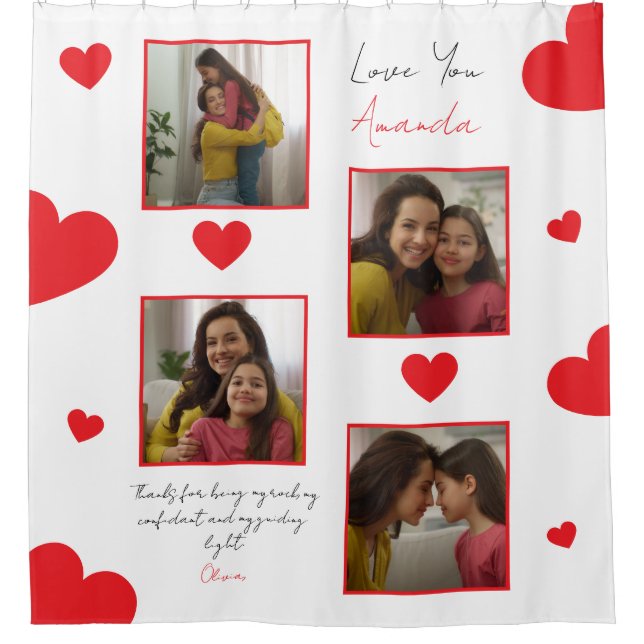 Cortina Para Box Corações Vermelhos Modernos Colagem de Fotos Irmão (Frente)