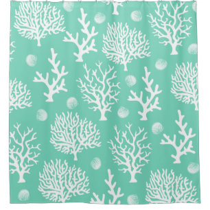 Cortina Para Box Corais do mar branco & verde litorais do vidro do