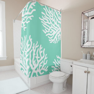 Cortina Para Box Coral do mar branco & verde litorais do vidro do