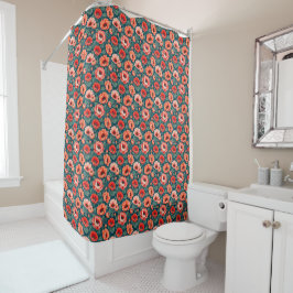Cortina Para Box Coral e Chinoiserie Rosa