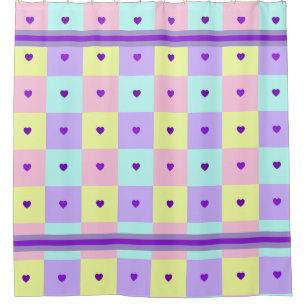 Cortina Para Box Cores de pastel e corações roxos batendo