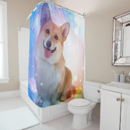 Cortina Para Box Corgi de sorriso sob a onda azul