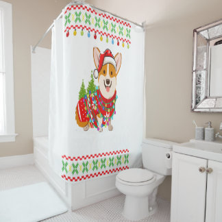 Cortina Para Box Corgi Dog Feliz Papais noeis de Natal Corgi Ugly C