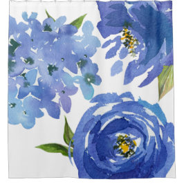 Cortina Para Box Cornualha Azul-Floral Elegante Aquarela