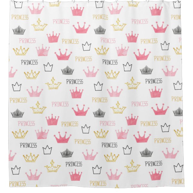 Cortina Para Box Coroa de Aquarela Princesinha Rosa Menina (Frente)