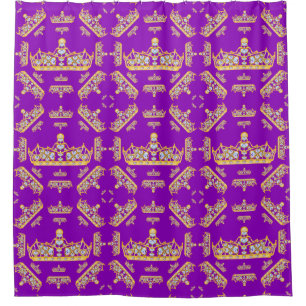 Cortina Para Box Coroas Douradas Diamantes Cardíacos Pérolas Padrão