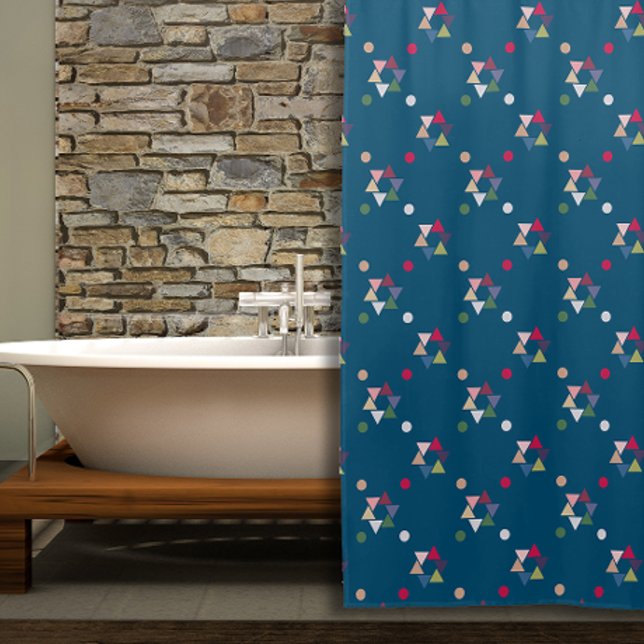 Cortina Para Box Cortina Chá azul de padrão geométrico (Criador carregado)