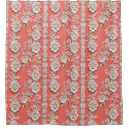 Cortina Para Box Cortina de Banho Efeito Renda Coral-Branco Ousado