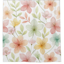 "Cortina de Banho Floral Aquarela Pastel – Suave E