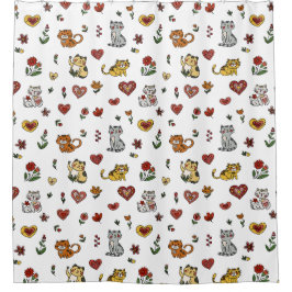 Cortina Para Box Cortina de Chá de Cat Lover: Gatinhos e Corações