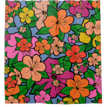 Cortina de Chá de Flores de Hibisco Multicolores