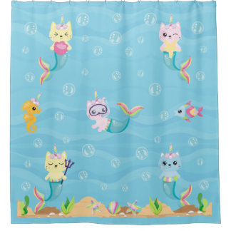 Cortina Para Box Cortina de Chá de Gatinho Mermaid Unicorn