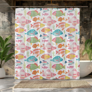 Cortina Para Box "Cortina de Chá de Peixes Coloridos Whimsical