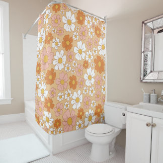 Cortina Para Box Cortina de Chá Floral Laranja e Branca