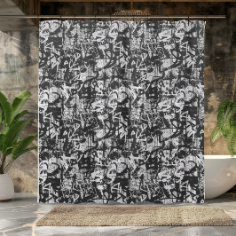 Cortina Para Box Cortina de Chá Preto e Branco de Borda Urbana